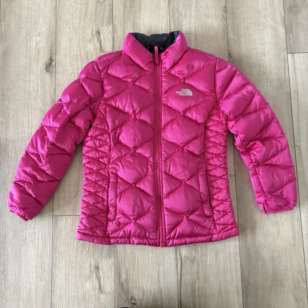 The North Face 550 Goose Down Puffer Jacket L Pink Quilted Puffer Girls Sz 14/16